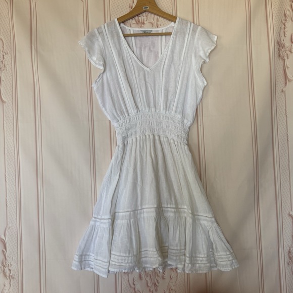 Rails Dresses & Skirts - Rails Tara Smocked Crochet Inset Dress White Women's Size XS Linen Blend Boho